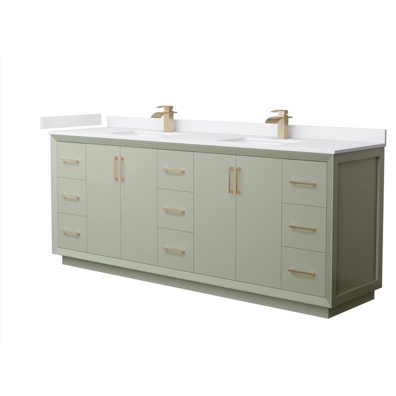 Wyndham Collection WCF414184D-VCA-UNSMXX Strada 84" Free Standing - Light Green / White Cultured Marble Top / Satin - Painted