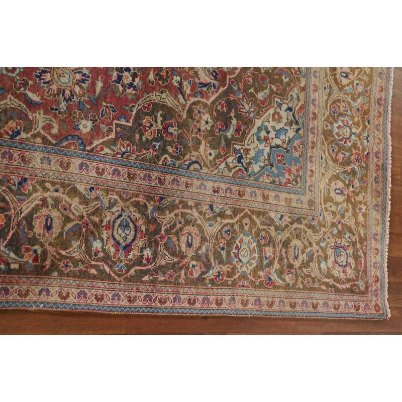 Hand Knotted Oriental 100% Wool Carpet Traditional Floral Red Kashan Area Rug - 10' 2'' X 6' 6''