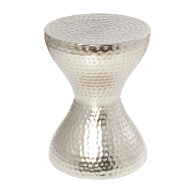 Metal Hammered Accent Table with Hourglass Shape - Silver, Gold or Bronze - Roche River Decor - Silver