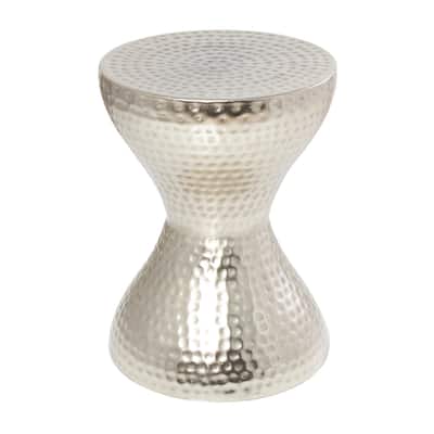 Metal Hammered Accent Table with Hourglass Shape - Silver, Gold or Bronze - Roche River Decor
