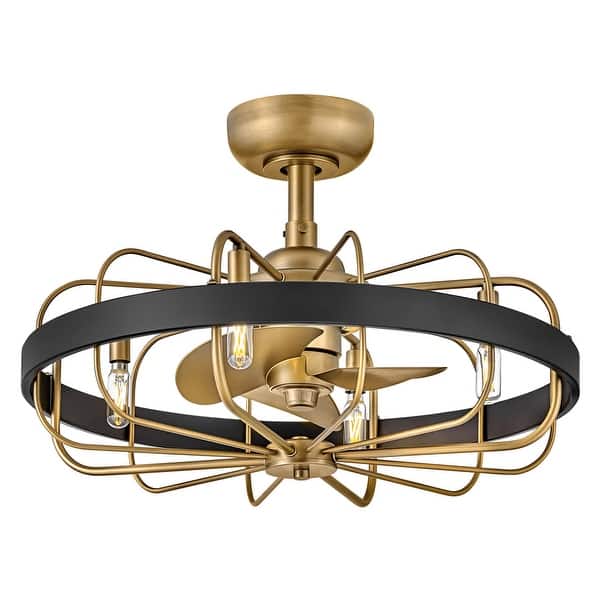 slide 2 of 4, Hinkley Lighting 905022F-LIA Eli 22" Wide 3 Blade 4 Light Smart Heritage Brass / Matte Black