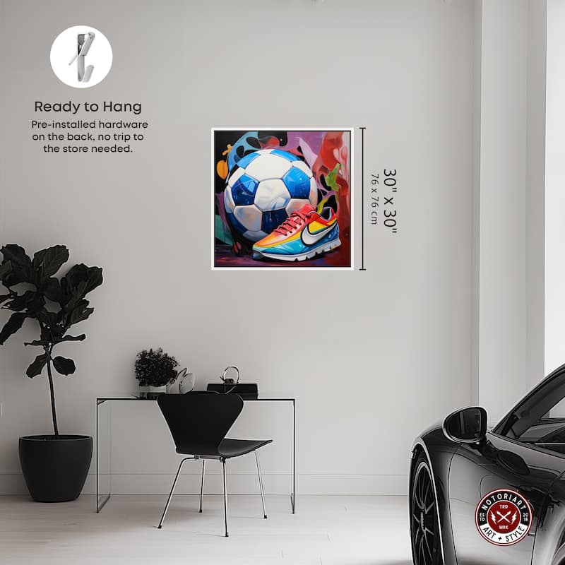 Notoriart Colorful Soccer Sneaker Splash Framed Soccer 1 Piece Canvas Wall Art