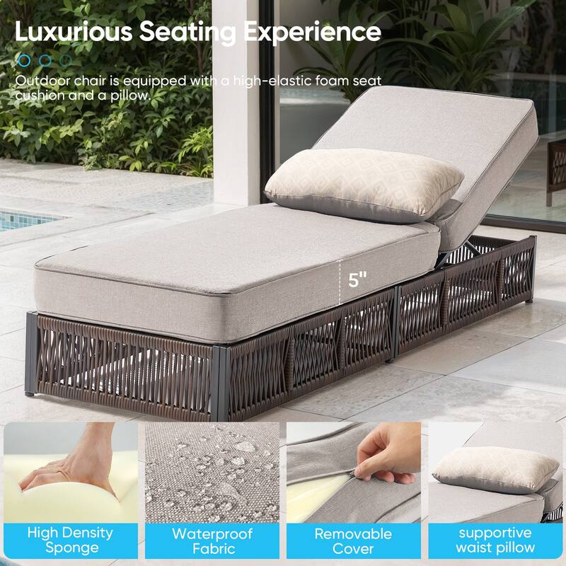 Pocassy 6 Pieces Patio Chaise Lounge Chair with Adjustable Backrest