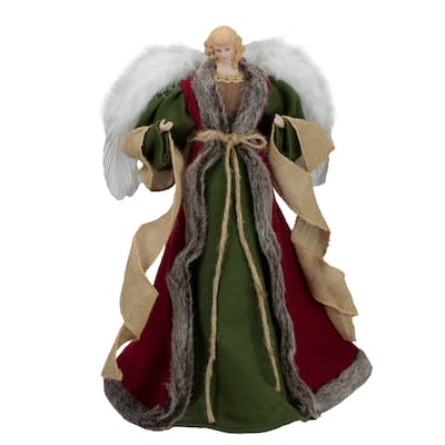 18" Green and Brown Angel in a Dress Christmas Tree Topper - Unlit - 18