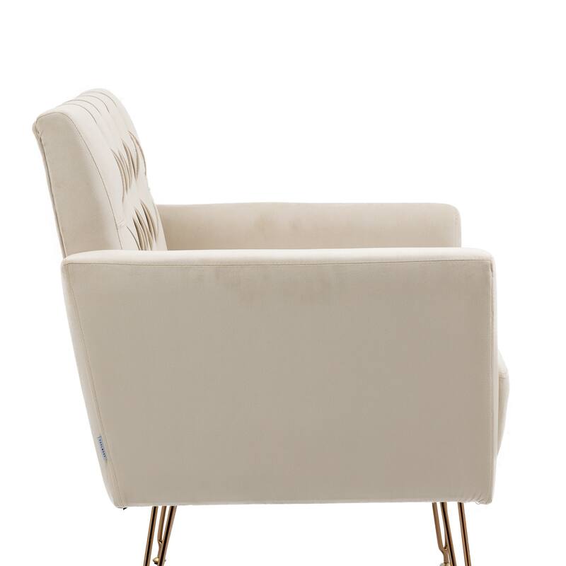 Velvet Upholstered Armchair Single Sofa Modern Tufted Reading Chairs Gold Metal Leg Wingback Chairs for Living Room Bedroom