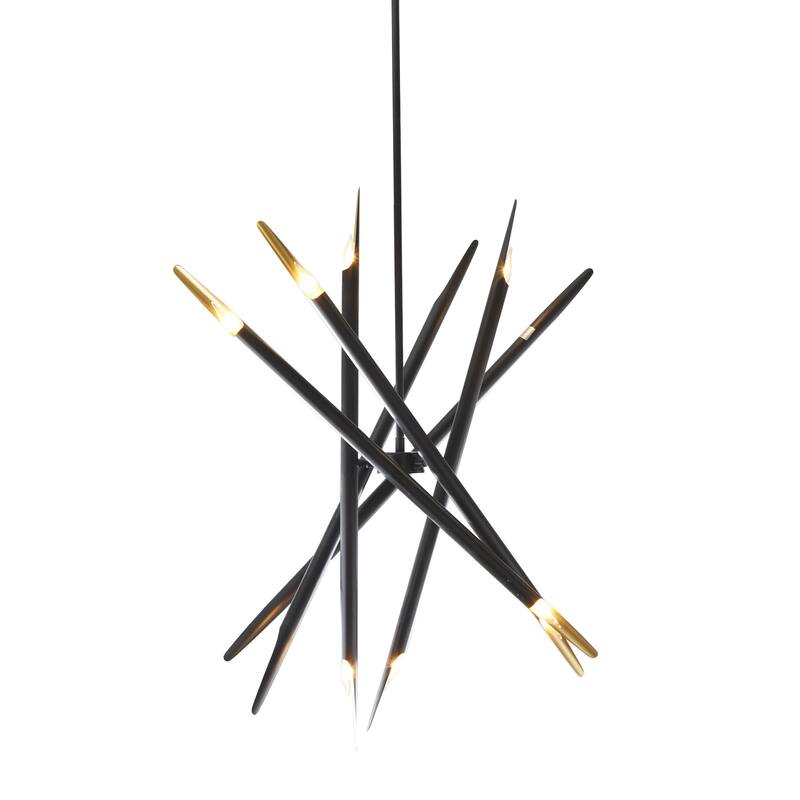 Metal Abstract 12 Light Room Chandelier with Angled Beams and Suspension Rod - Black - Roche River Decor