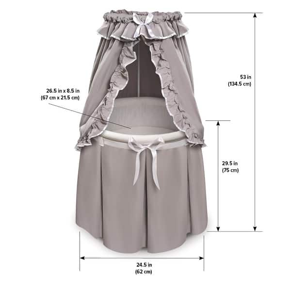 dimension image slide 1 of 3, Empress Round Baby Bassinet with Canopy