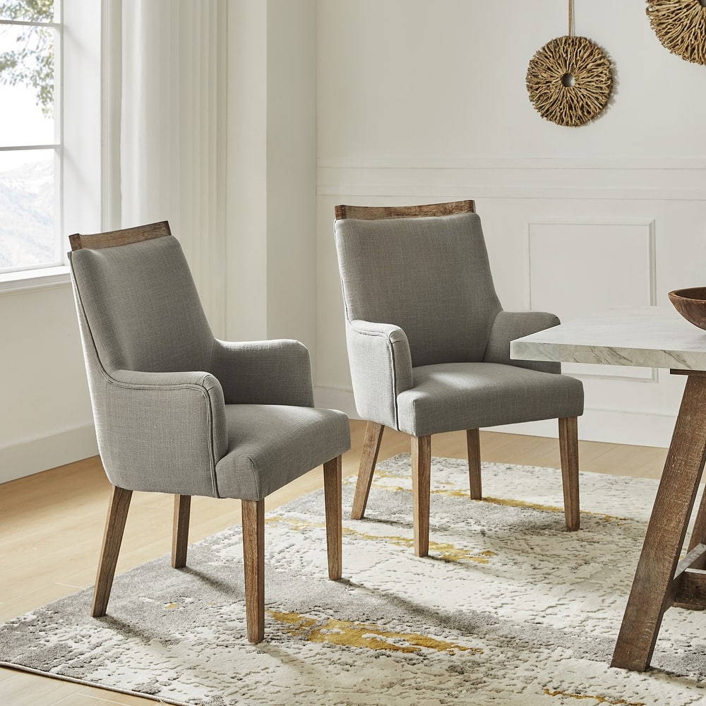 Albert Farmhouse Upholstered Dining Chair with Solid Wood Legs Set of 2 by HULALA HOME