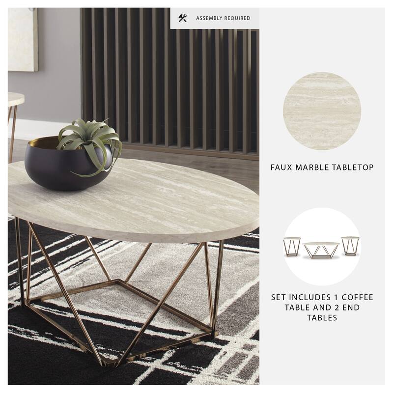 Signature Design by Ashley Tarica Gold-tone Faux Marble 3-piece Table Set