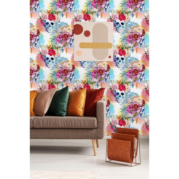 Skulls and Flowers Peel and Stick Wallpaper - 25"W x 200"H - Overstock