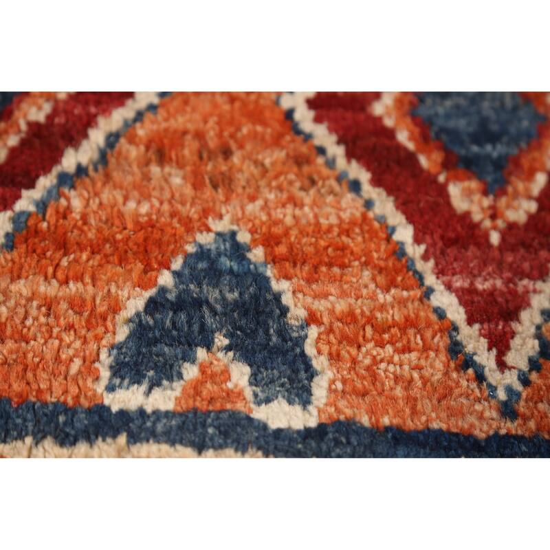 Orange Tribal Geometric Moroccan Rug Hand-Knotted Wool Carpet - 6'7" x 9'6"