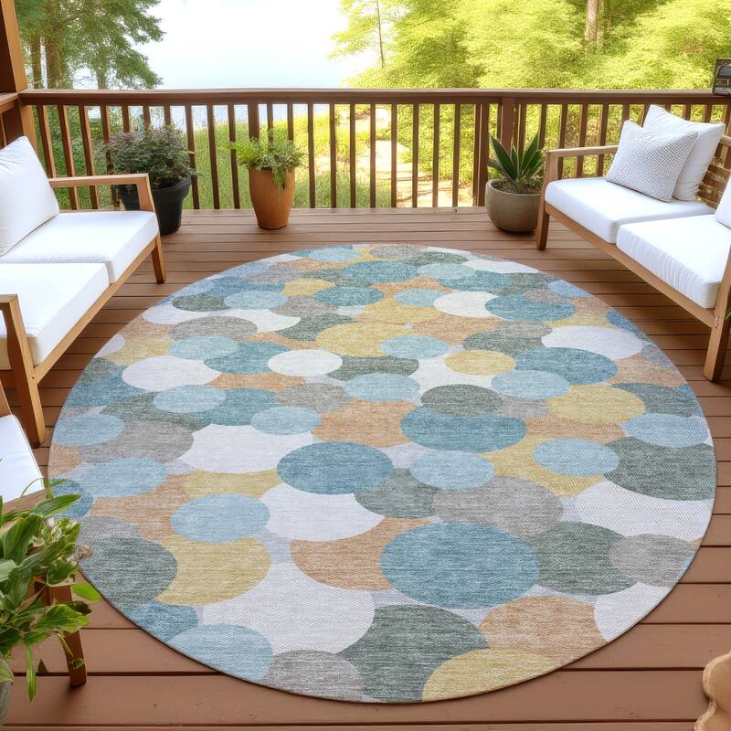 Machine Washable Indoor/ Outdoor Mucho Bubbles Chantille Rug - Teal - 8' x 8'