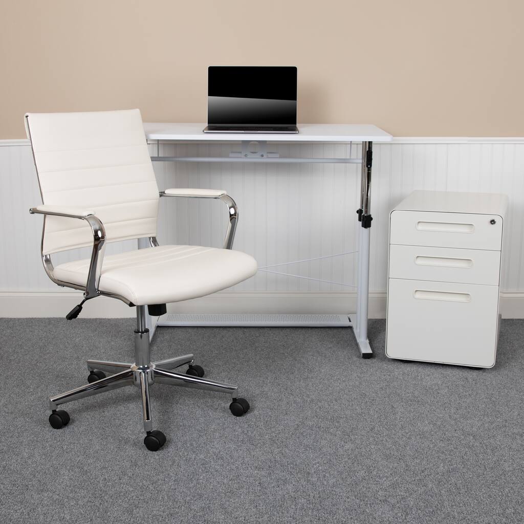 3PC Office Set-Adjustable Desk, LeatherSoft Office Chair, Mobile Filing Cabinet