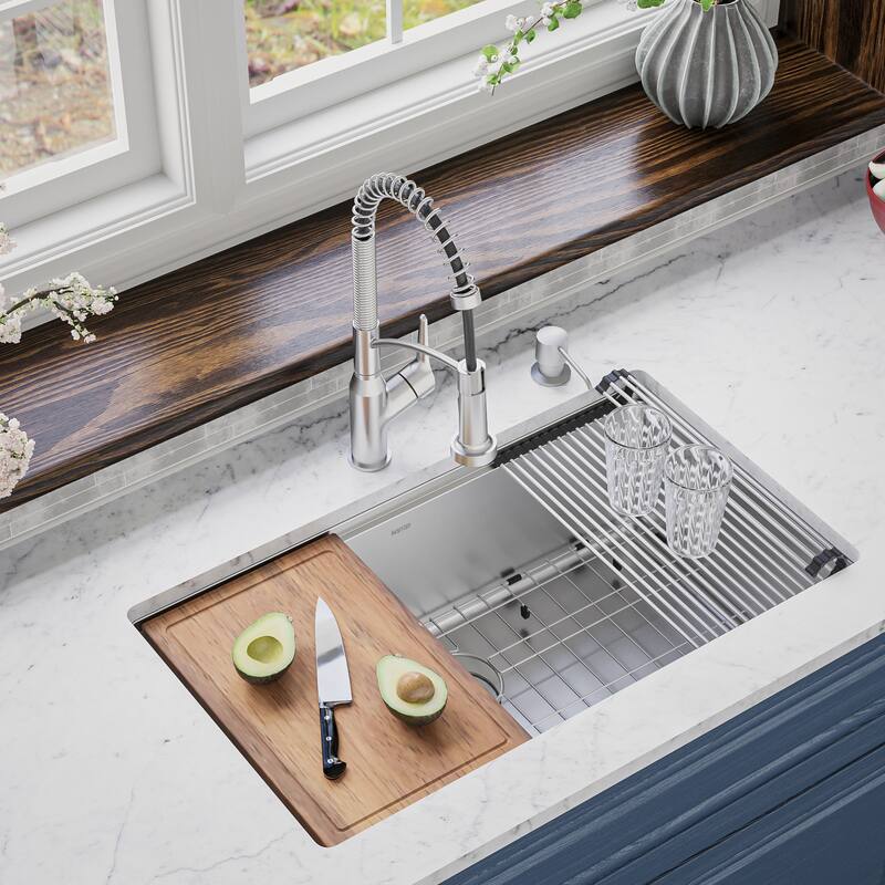 Karran 32" Undermount Large Single Bowl Stainless Steel Workstation Sink