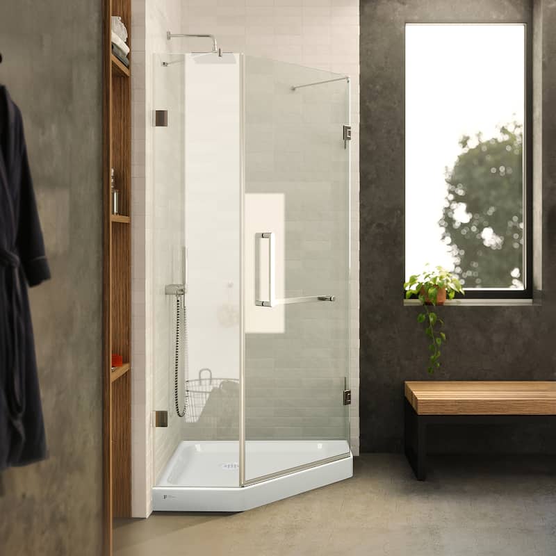 Neo Angle, Acrylic Shower Base with Compatible Glass Frameless Shower Enclosure