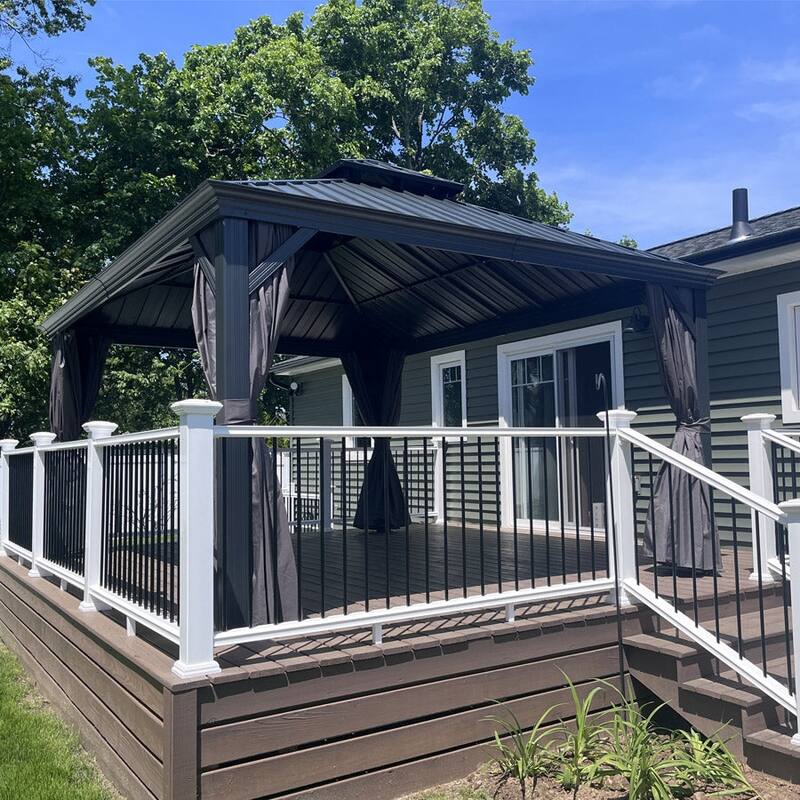 PURPLE LEAF Outdoor Galvanized Steel Hardtop Gazebo, Aluminum Frame Gazebo With Curtains