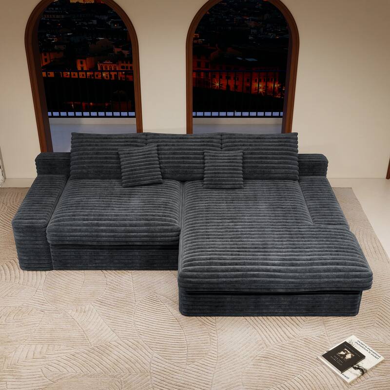 118.1" Cloud Sectional Couches for Living Room, L Shaped Modular Sofas, Corduroy Oversized Floor Couch Set with Chaise
