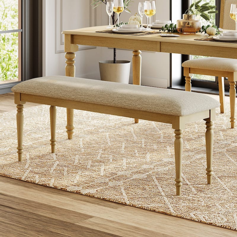 Farmhouse Dining Bench, Padded End of Bed Benches with Solid Wood Leg - Oak