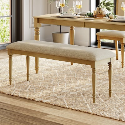 Farmhouse Dining Bench, Padded End of Bed Benches with Solid Wood Leg