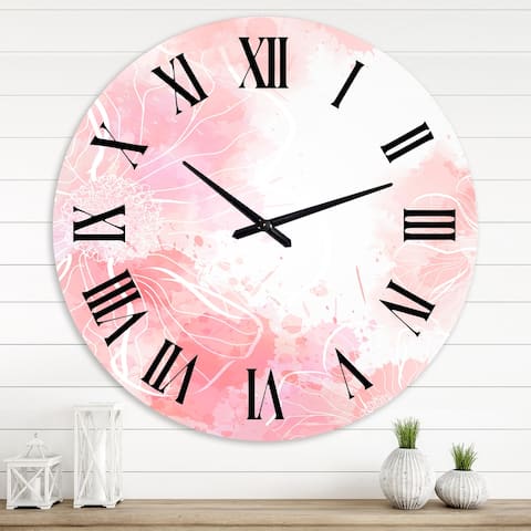 Designart 'Abstract Pink Flowers Splashes I' Modern wall clock