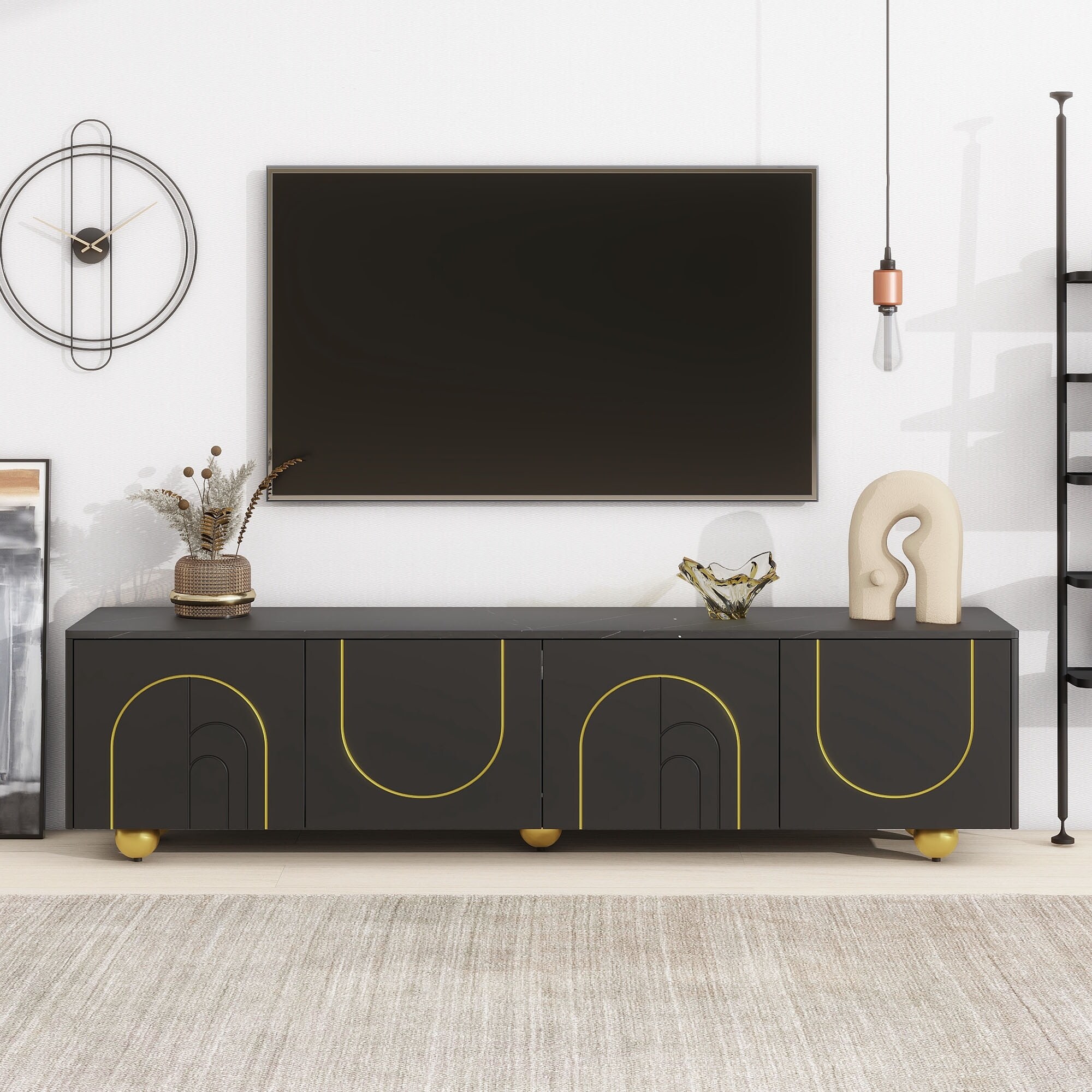 TV Stand Self-service Lockers Media Console Sideboard with Marble Top and  Round Gold Legs, Storage Cabinets and Adjustable Shelf - Bed Bath & Beyond  - 40877514