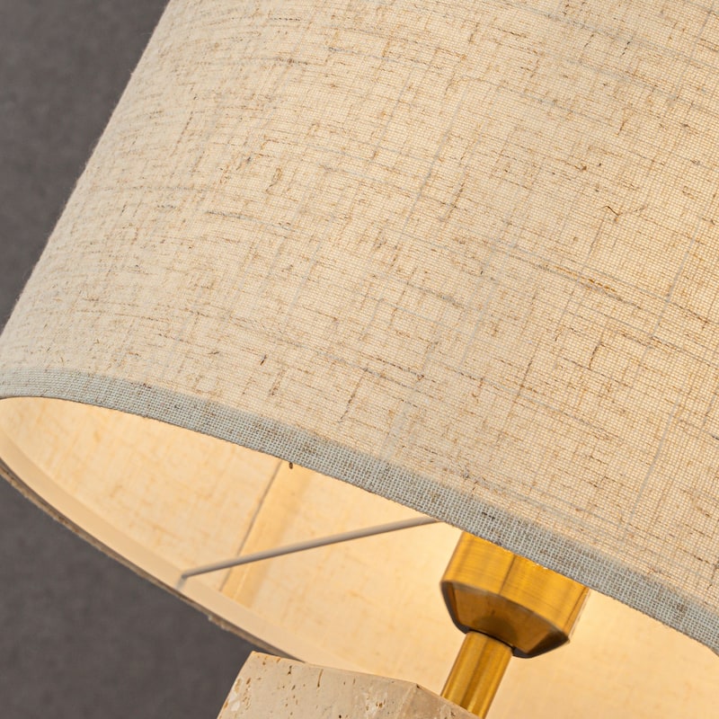 CraftHome 1-Light Modern Natural Rectangular Travetine Table Lamp With Beige Linen Shade For Bedroom and Living Room