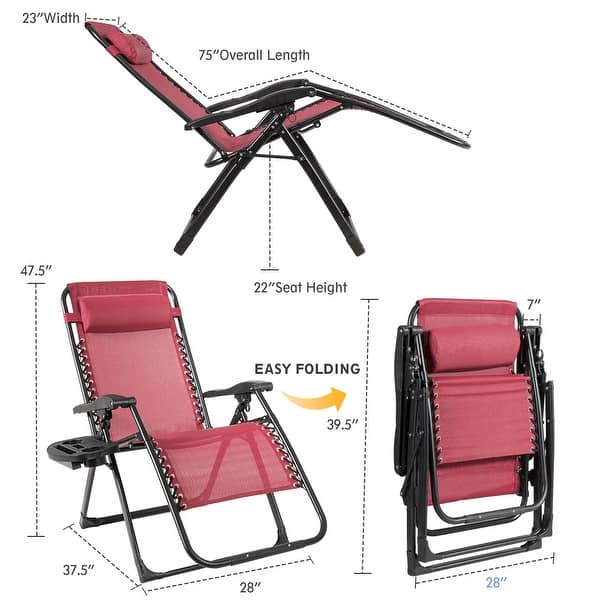 dimension image slide 2 of 3, Costway Oversize Lounge Chair Patio Heavy Duty Folding Recliner - Single