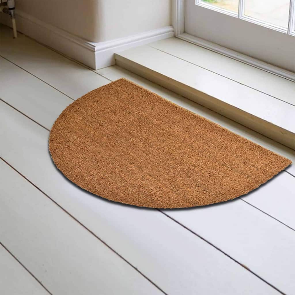 Sheltered Half Round Front Door Mat Braided Coir Coco Rubber Rug - 30 L X 18 W x 5/8 H