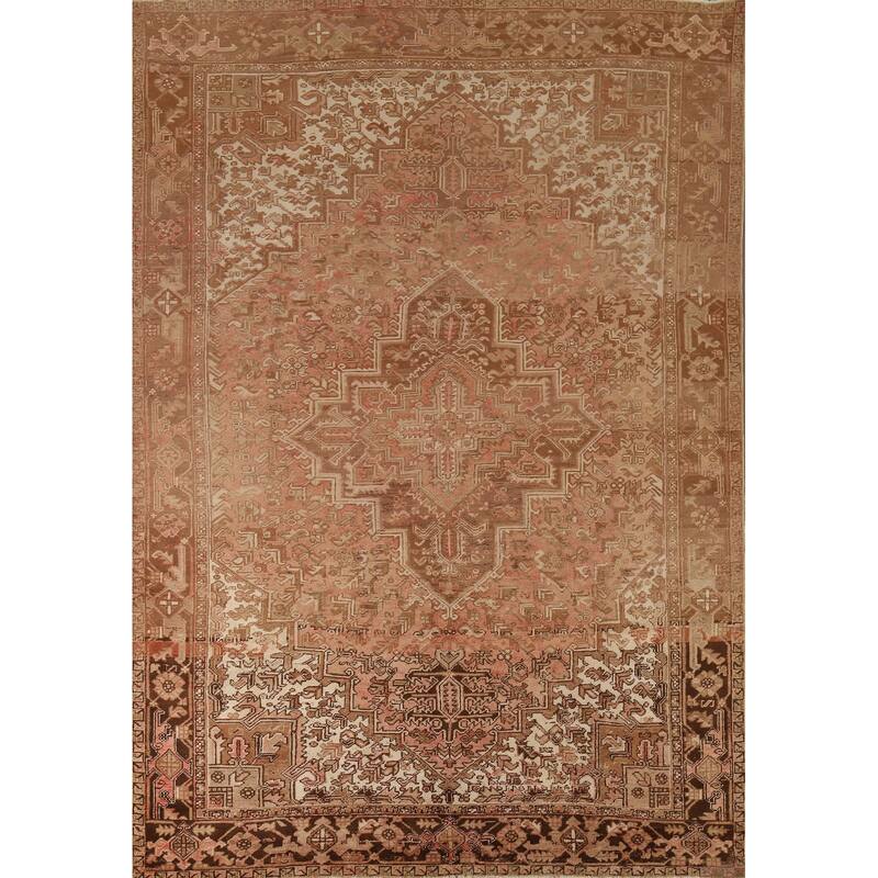 Pink Heriz Persian Vintage Area Rug Hand-Knotted Wool Carpet - 8'0"x 10'8"