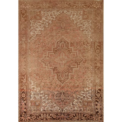 Pink Heriz Persian Vintage Area Rug Hand-Knotted Wool Carpet - 8'0"x 10'8"