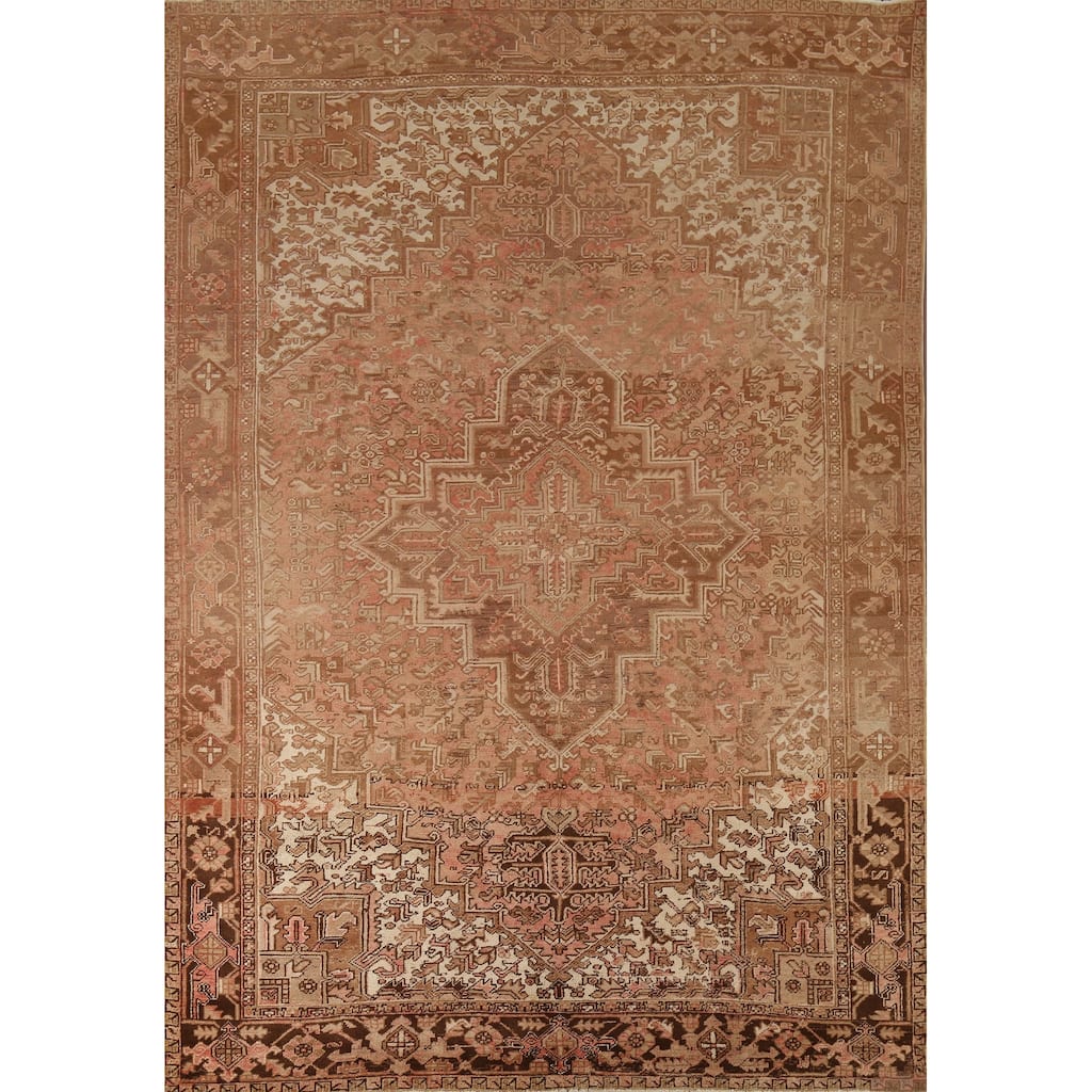 Pink Heriz Persian Vintage Area Rug Hand-Knotted Wool Carpet - 8'0"x 10'8"