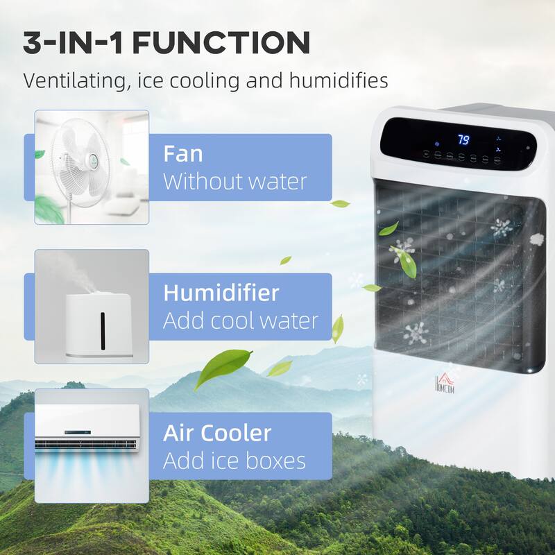 32 Inch Mobile Evaporative Air Cooler, 3-in-1 Ice Cooling Fan Humidifier with Remote, Timer, 3.2 Gal Tank