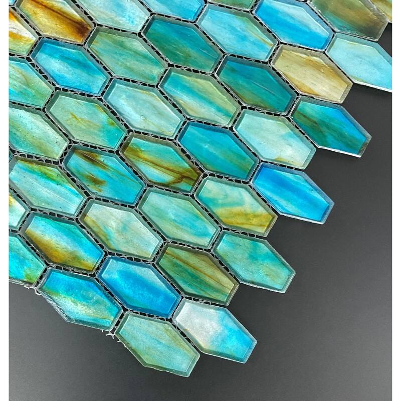 Iridescent 1 1/4" x 2" Long Hexagon Glass Tile
