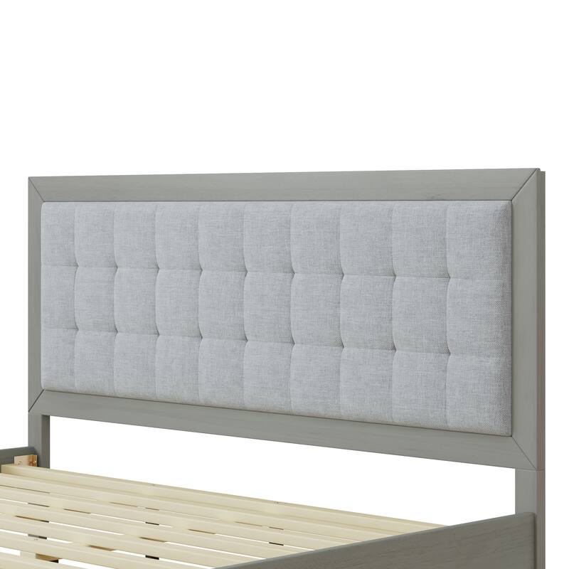 Solid Wood Platform Bed Frame with Square Tufted Headboard