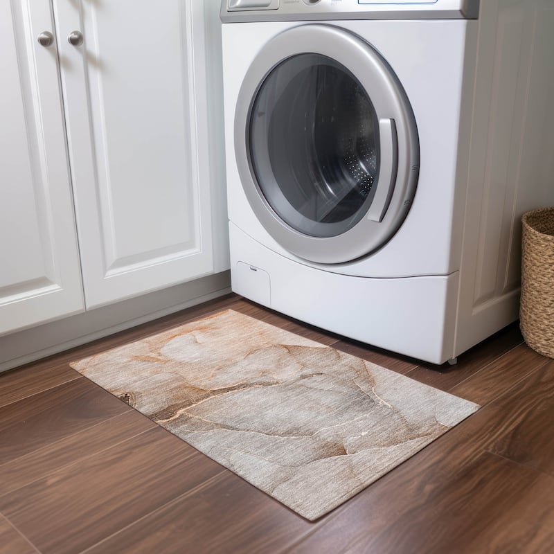 Machine Washable Indoor/ Outdoor Watercolor Chantille Rug - Taupe - 1'8" x 2'6"