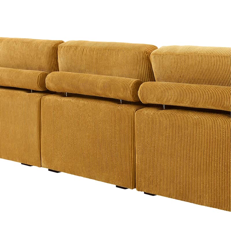 118" W Corduroy L-shape Modular Sectional Sofa with Pillows