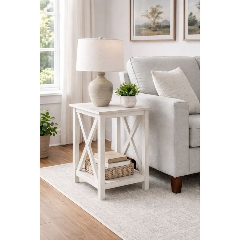Jamestown Antique White Wood Side Table