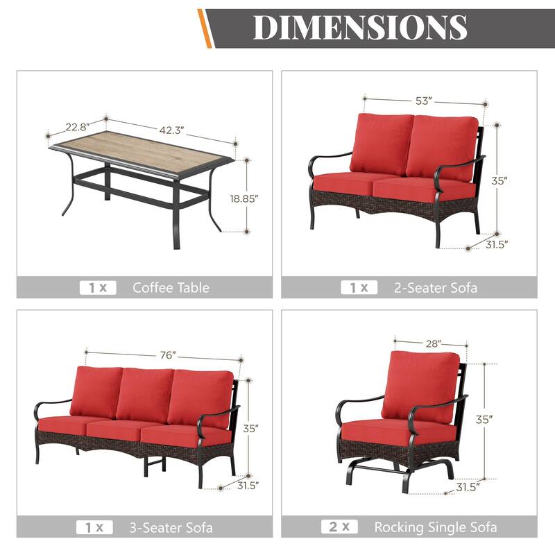 MAISON ARTS Modern Outdoor Patio Furniture Set with Waterproof Cushions - 5-Piece Wicker & Metal Conversation Set