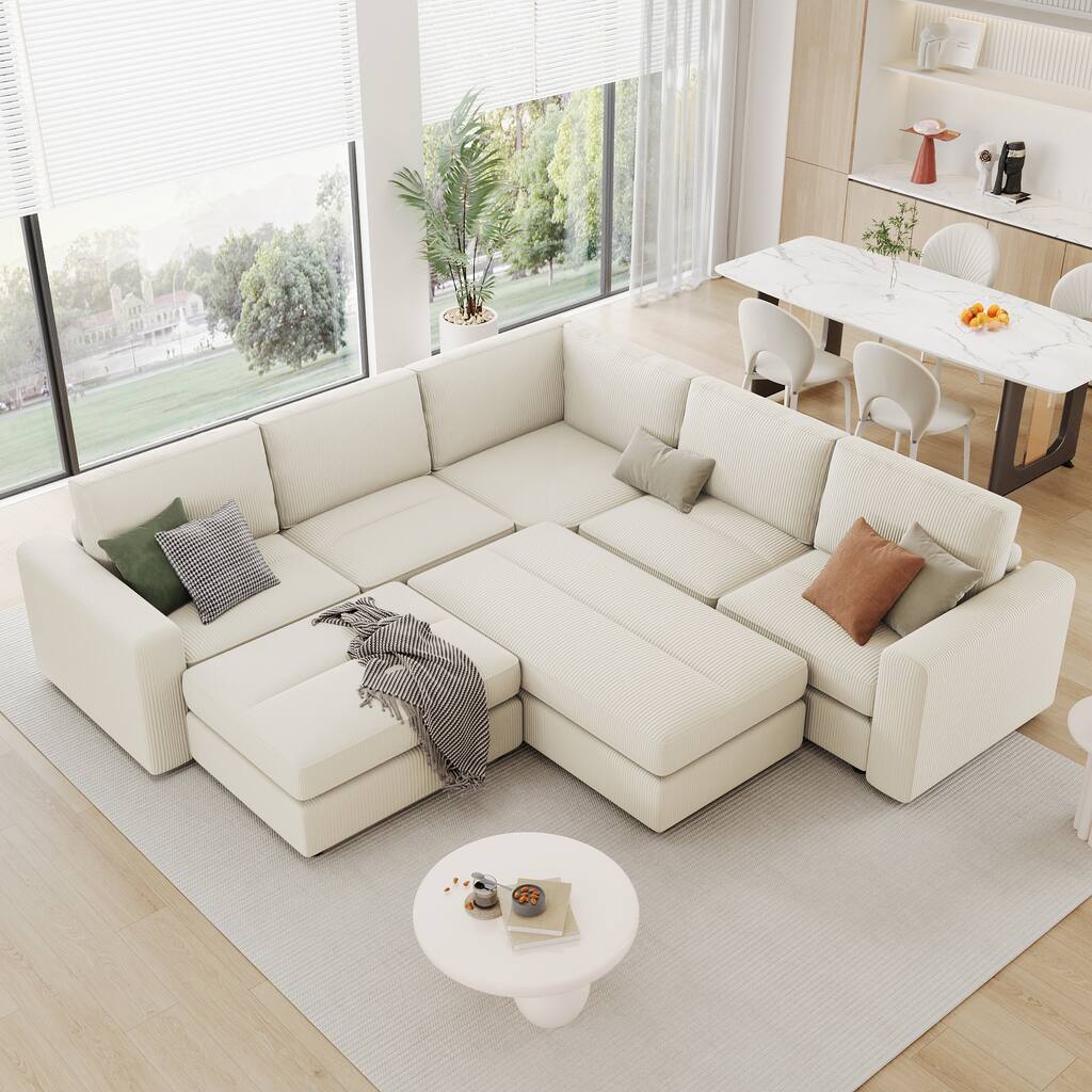 121.3" Sectional Couch Sofa Bed Modular Sofa with Two Movable Ottomans for Living Room