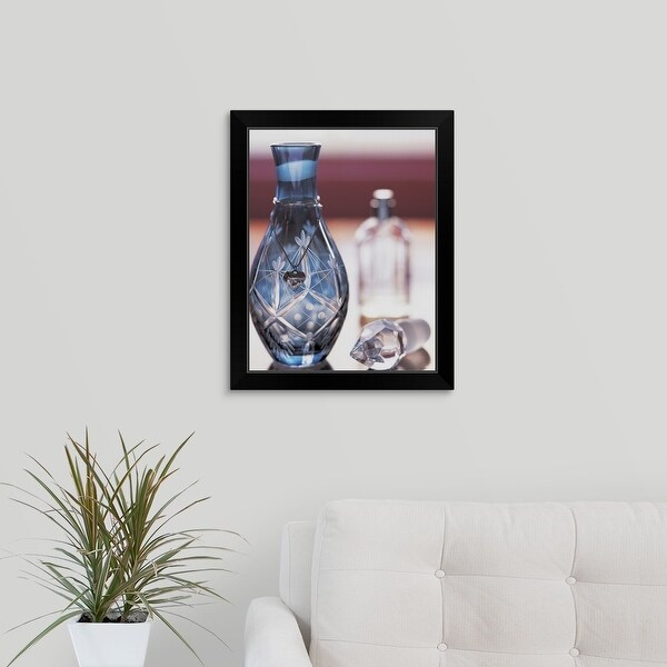"Ornate Perfume Bottle with Heart Shaped Necklace" Black Framed Print