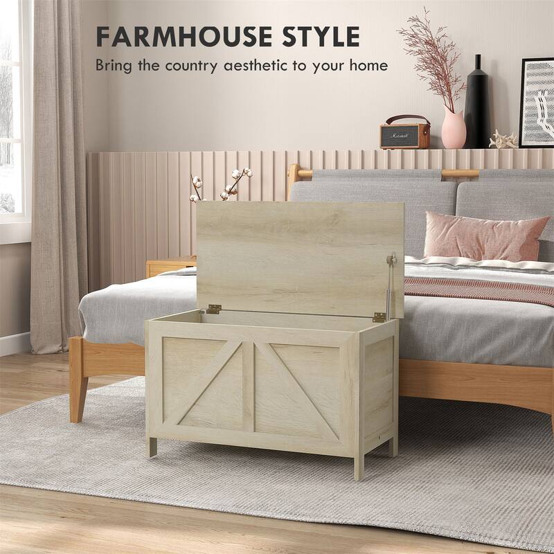 30" Farmhouse Storage Chest, Lift Top Box Organizer with Safety Hinge