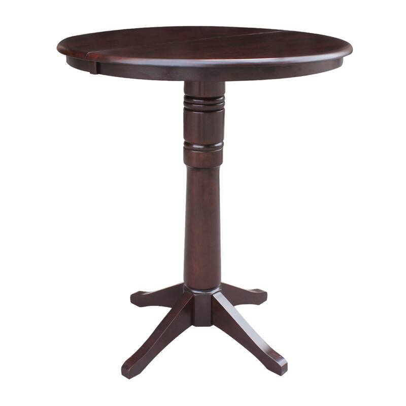 36" Round Top Bar Height Ped Table with 12" Leaf - Mocha