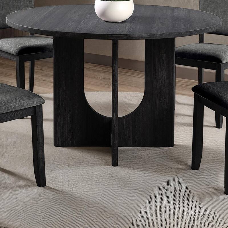 5pc Dining Set Kitchen Dinette Upholstered Fabric Chairs Round Table Pedestal Base Table 4x Side Chairs Dining Room