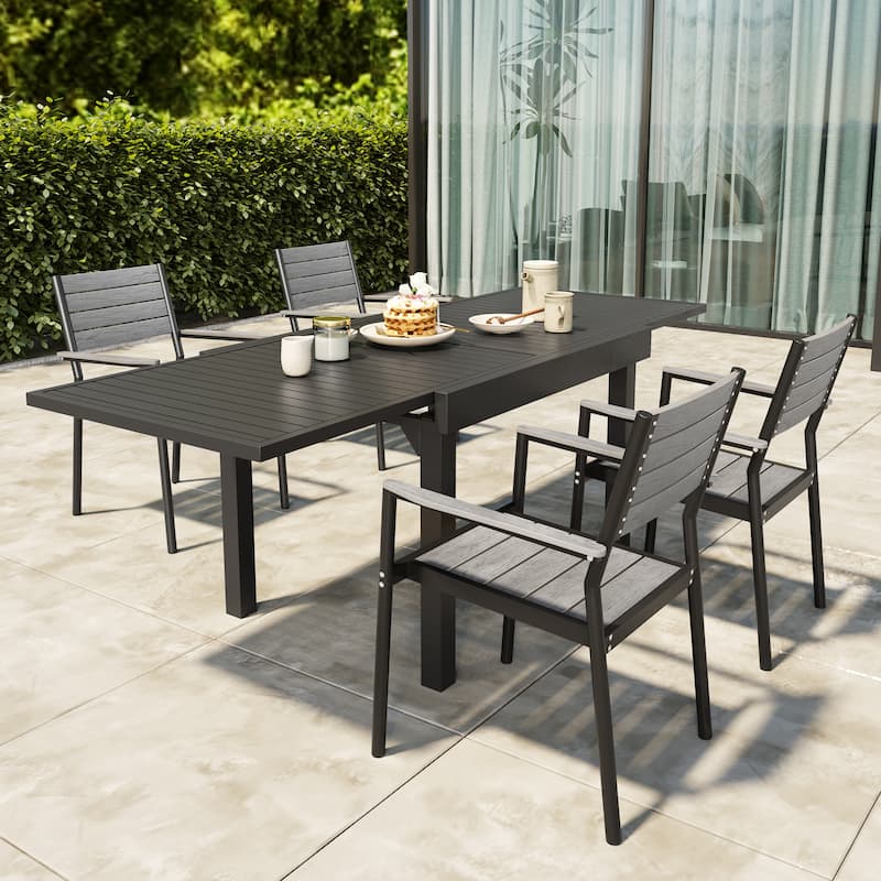 Outdoor 5/7/9 PCS Patio Dining Set Expandable Table with Stackable Dining Chairs