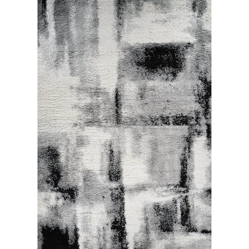 Noori Rug Lux Walsh Abstract Modern 2-inch Thick Shag Rug - 10'0" x 14'0" - Grey/Black