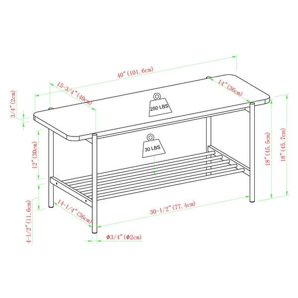 Walker Edison 40-Inch Bench with Metal Rung Shelf - Bed Bath & Beyond ...