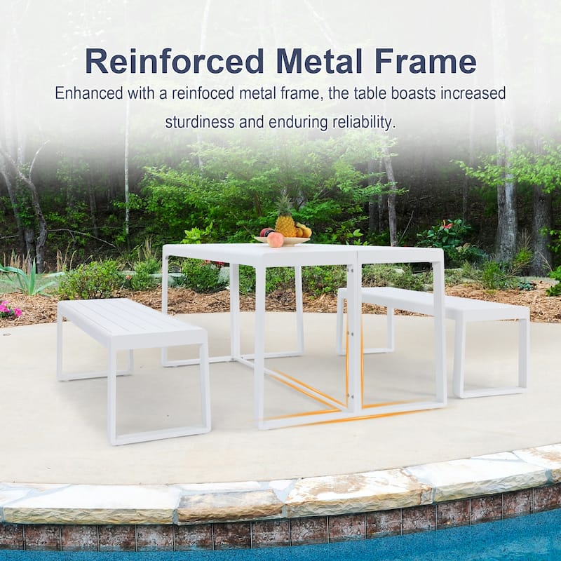 Aoodor 3-Piece Outdoor Patio Dining Set, Aluminum Furniture Set with 1 Rectangular Picnic Table and 2 Benches - N/A