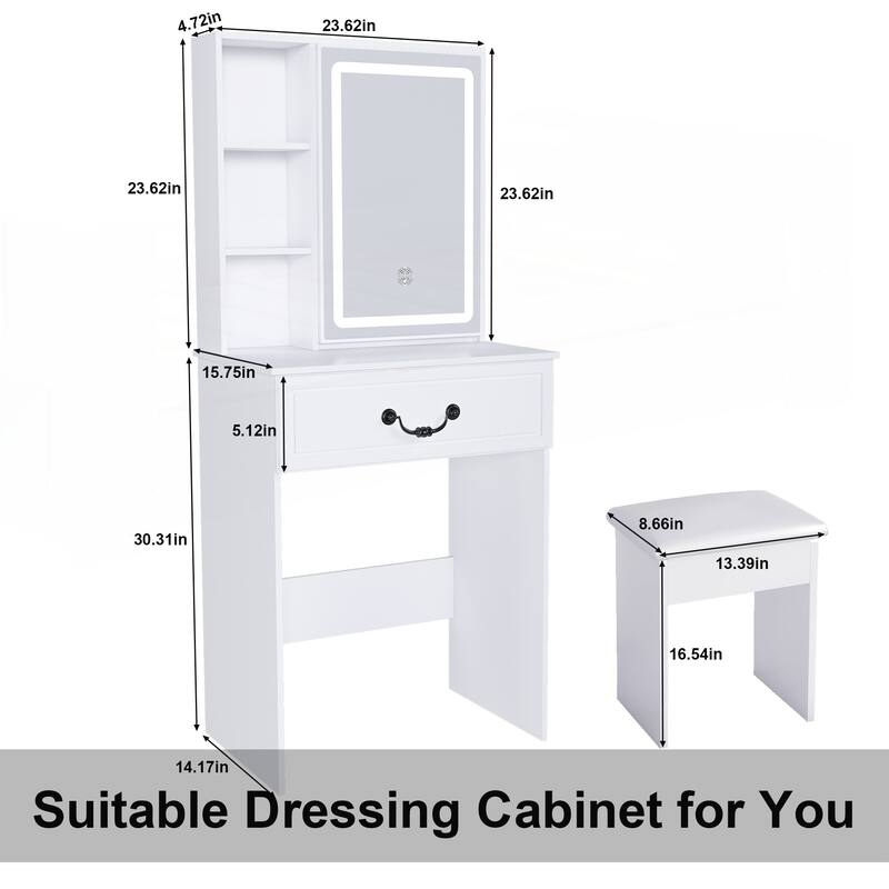 Modern Mini Dressing Table with LED-lit Mirror