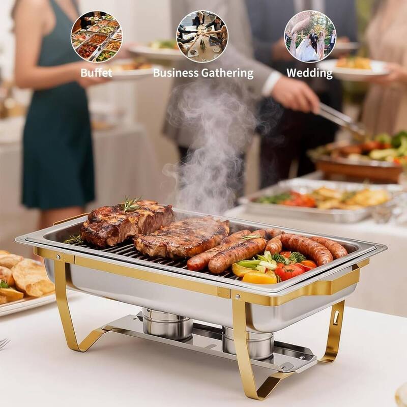 8 Qt Buffet Chafing Dishes and Warmers Sets for Parties Wedding, Silver Gold