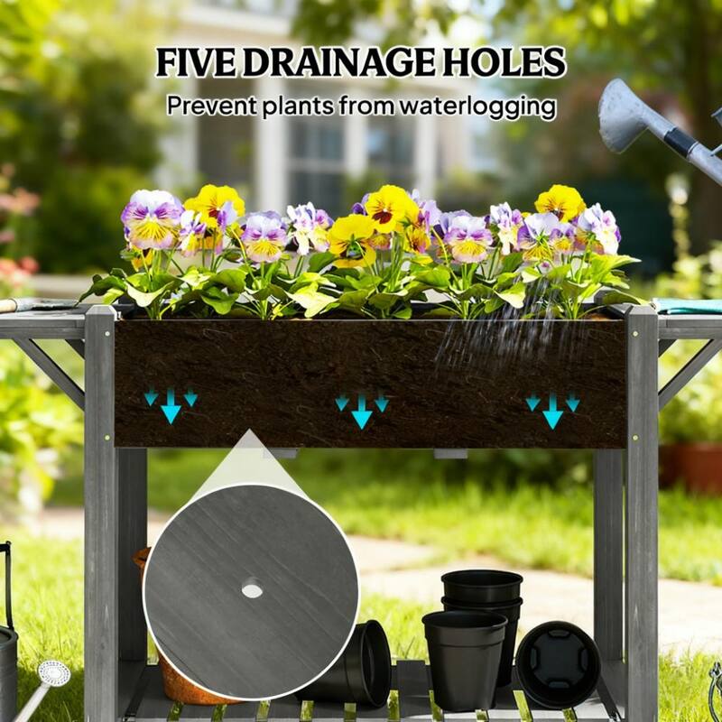 Planter Box Caster Wheel & Storage Shelf, Drain Hole, Solid Fir Wood